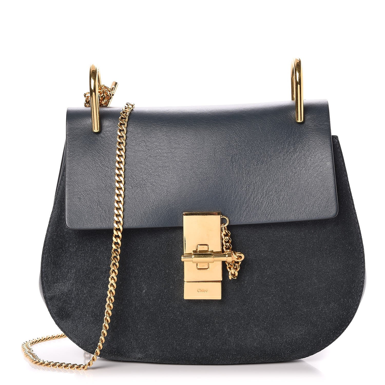 Chloe Suede Smooth Calfskin Drew Shoulder Bag Silver Blue 1 of 7