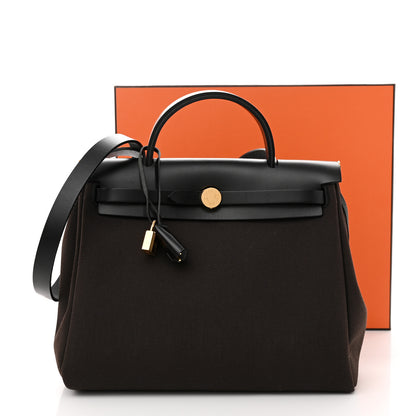 Hermes Military Toile Vache Hunter Herbag Zip Retourne 31 PM Ebene Black 11 of 11