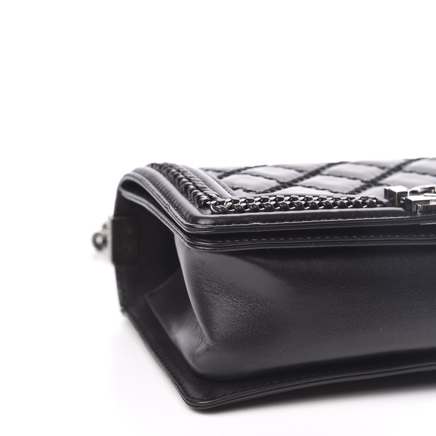 Goatskin Quilted Medium Boy Top Handle Flap Black