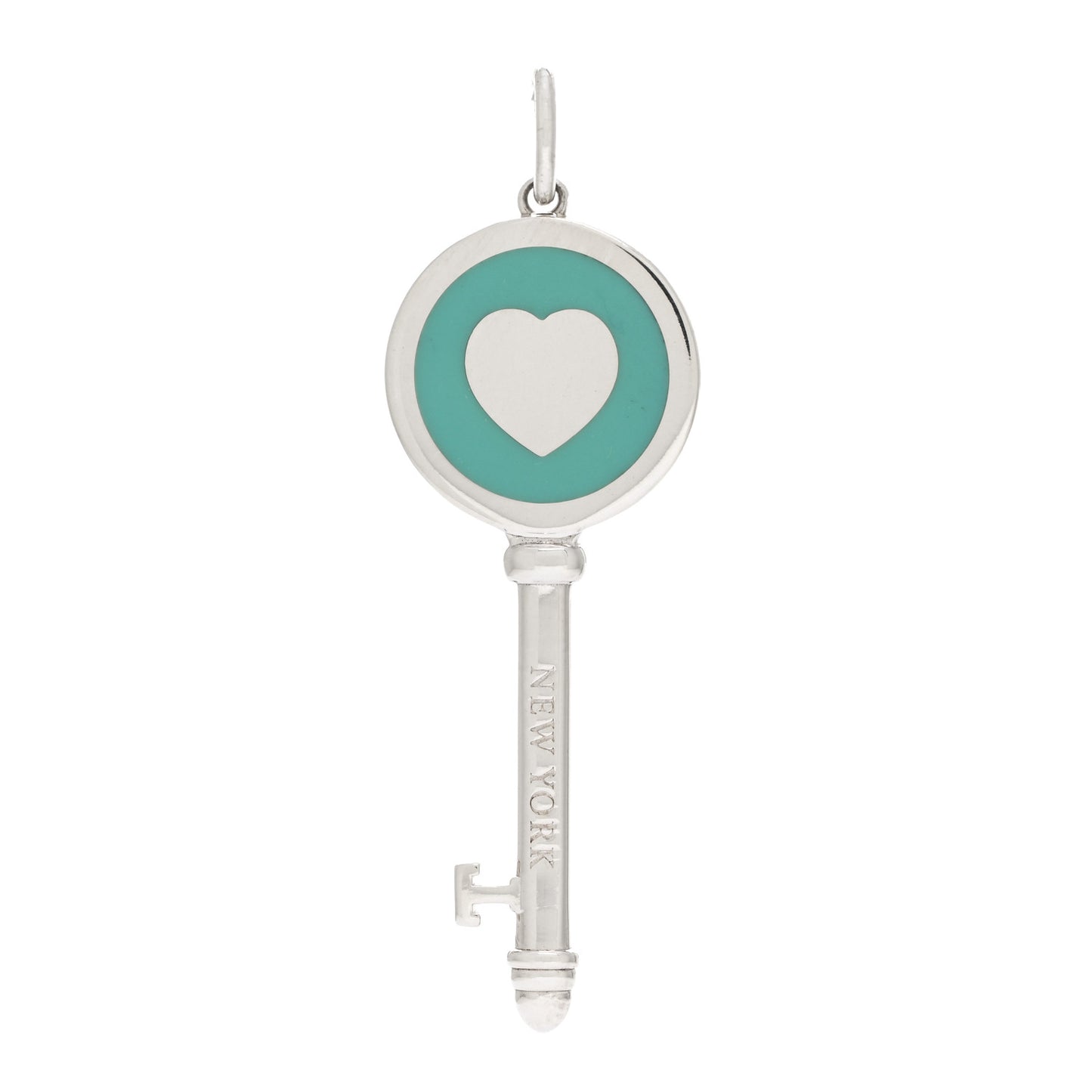 Sterling Silver Enamel Heart Key Pendant Blue