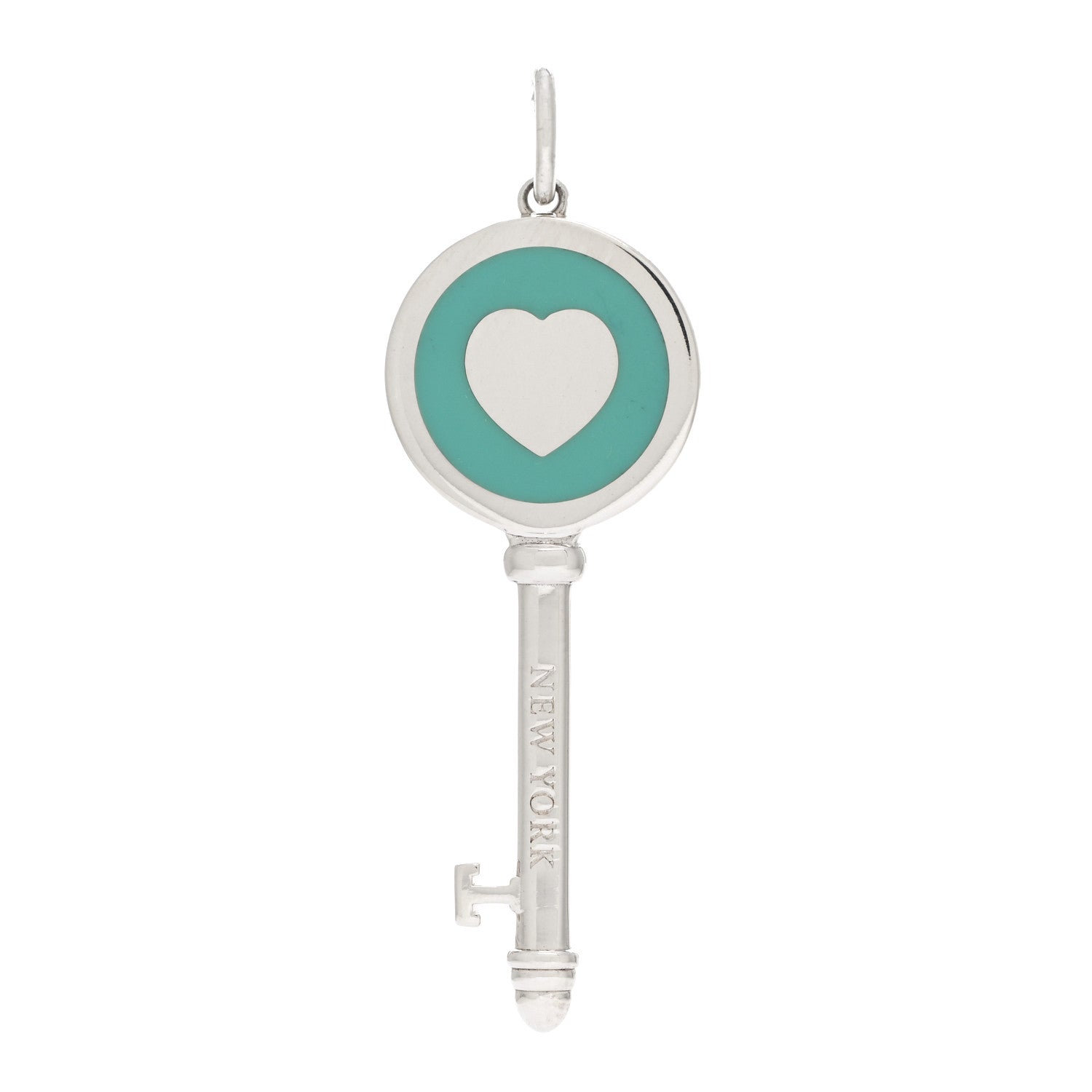 Tiffany Sterling Silver Enamel Heart Key Pendant Blue 1 of 3