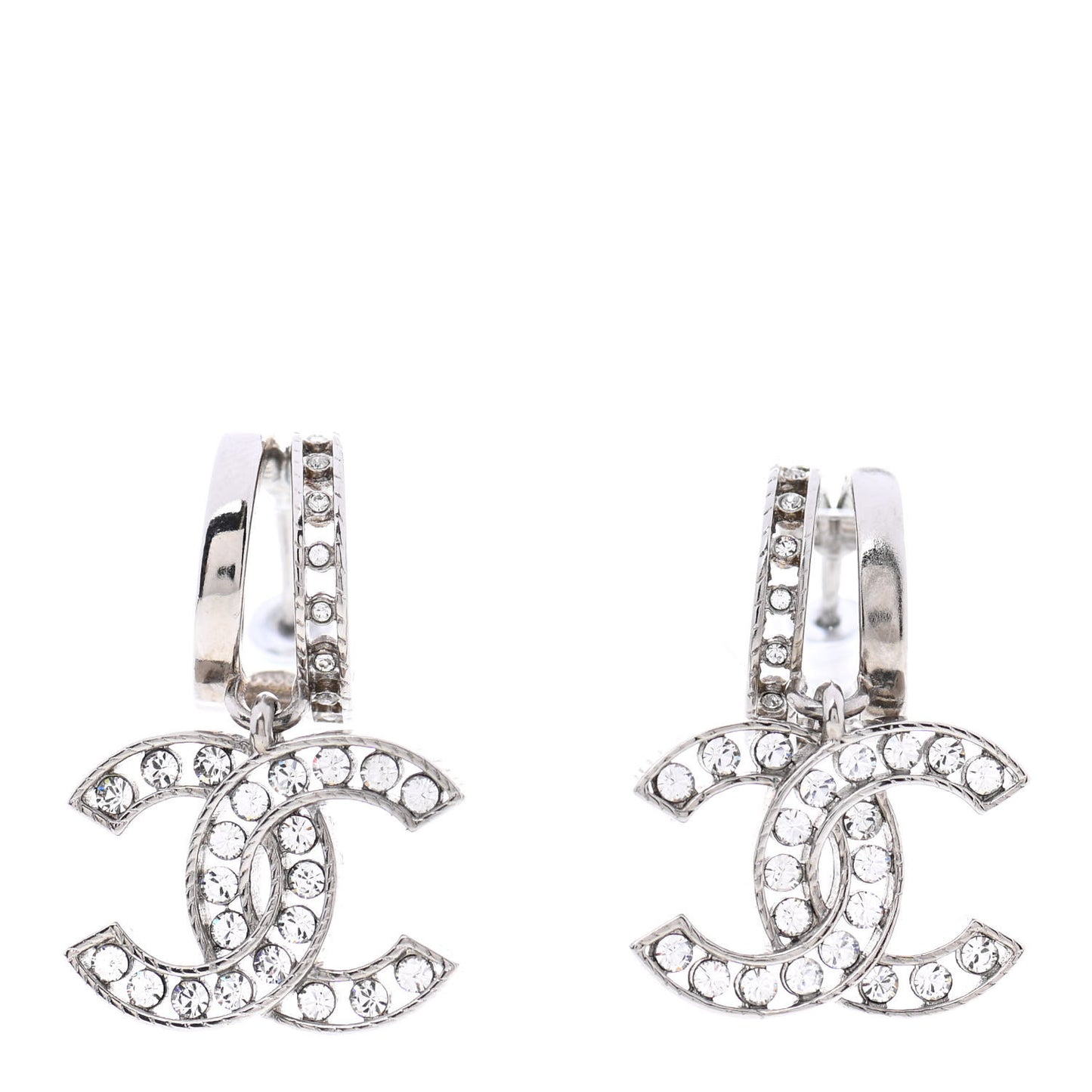 Crystal CC Drop Earrings Silver