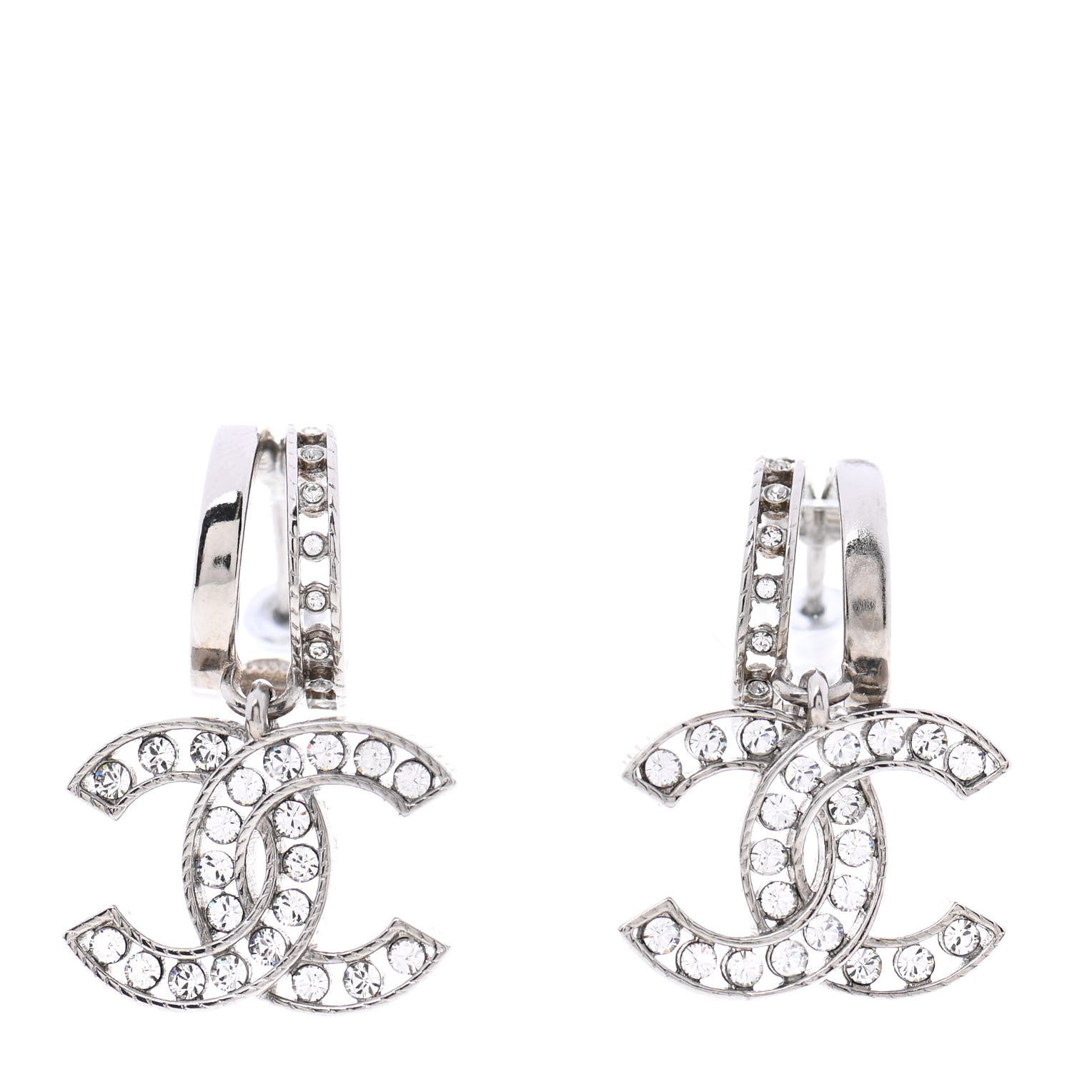 Chanel Crystal CC Drop Earrings Silver 1 of 4