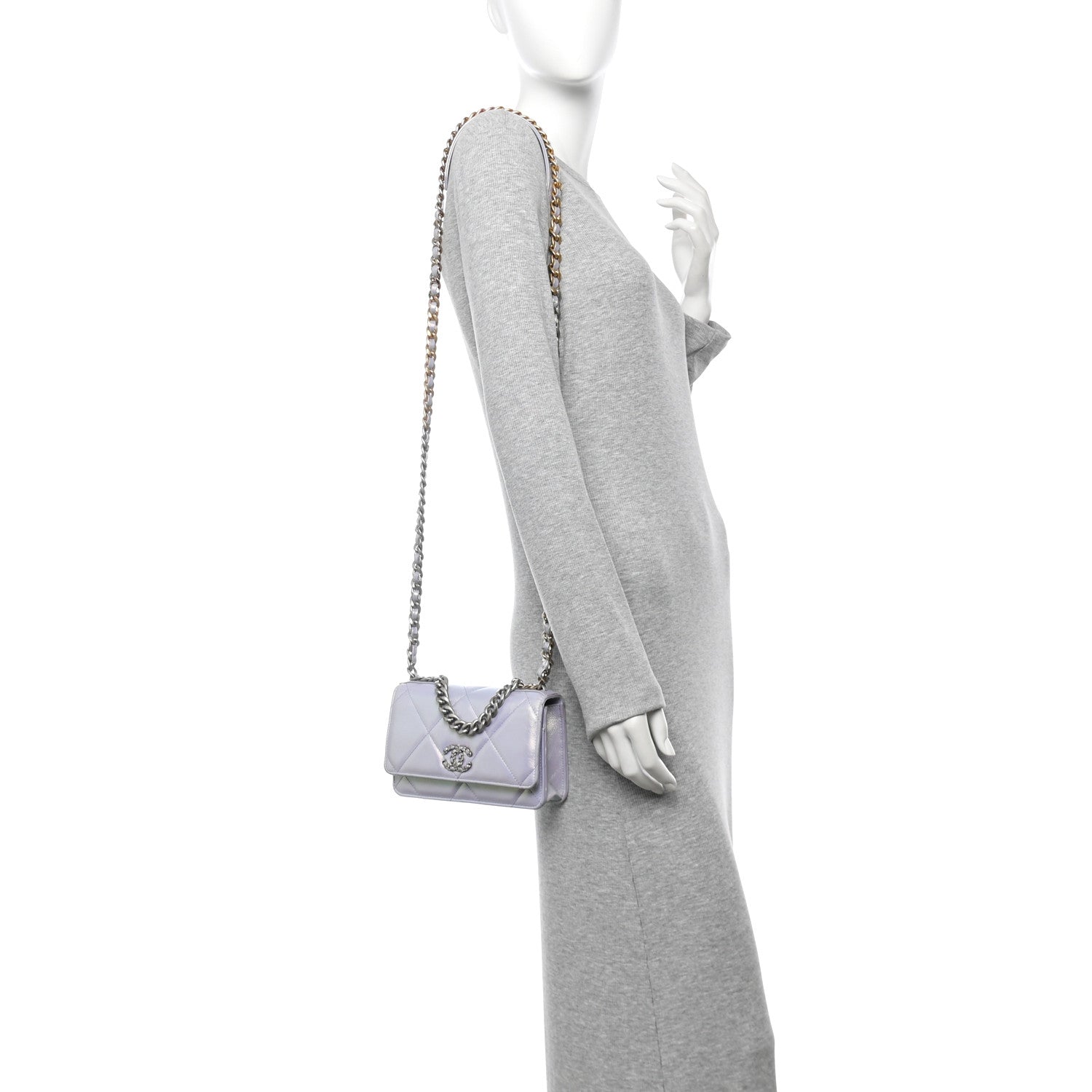 Chanel Iridescent Calfskin Quilted Chanel 19 Wallet On Chain WOC Light Purple 2 of 18