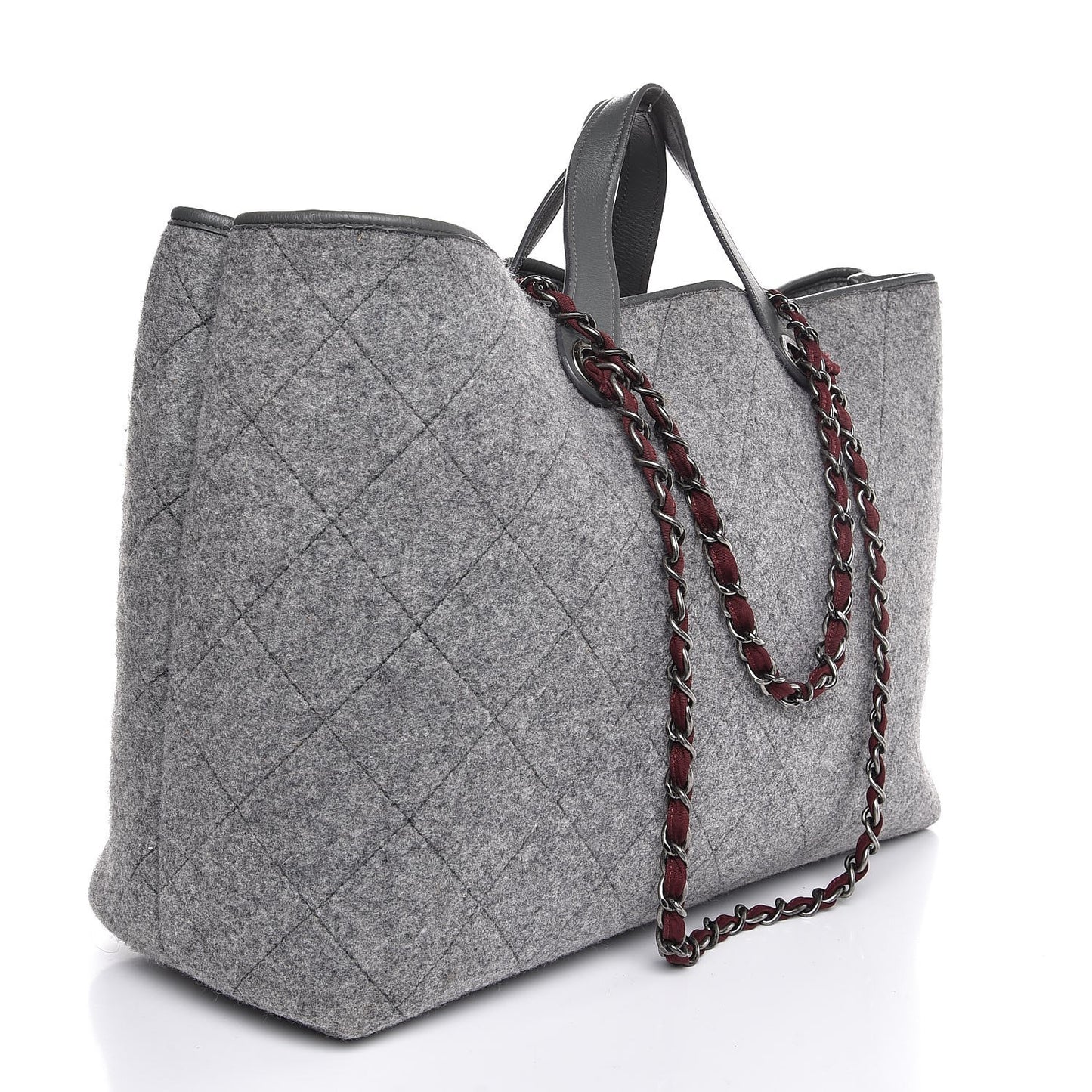 Wool Quilted Large Shopping Tote Grey