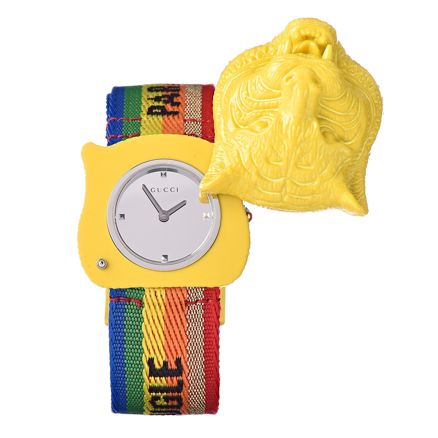 Gucci Stainless Steel Nylon 32mm Le Marche Des Merveilles Tiger Quartz Watch Yellow 3 of 8