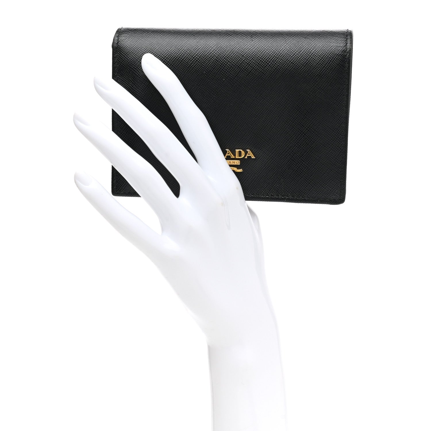Prada Saffiano Metal Bi-Fold Wallet Black 2 of 6