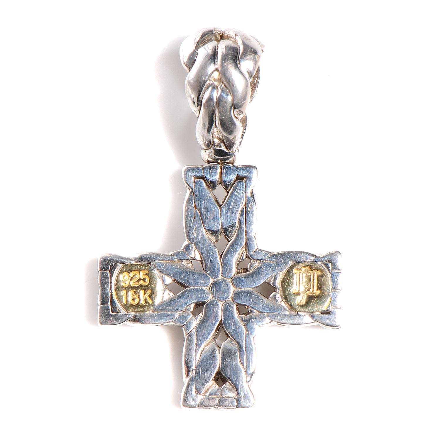 John Hardy Sterling Silver 18K Gold Diamond Cross Pendant 3 of 3