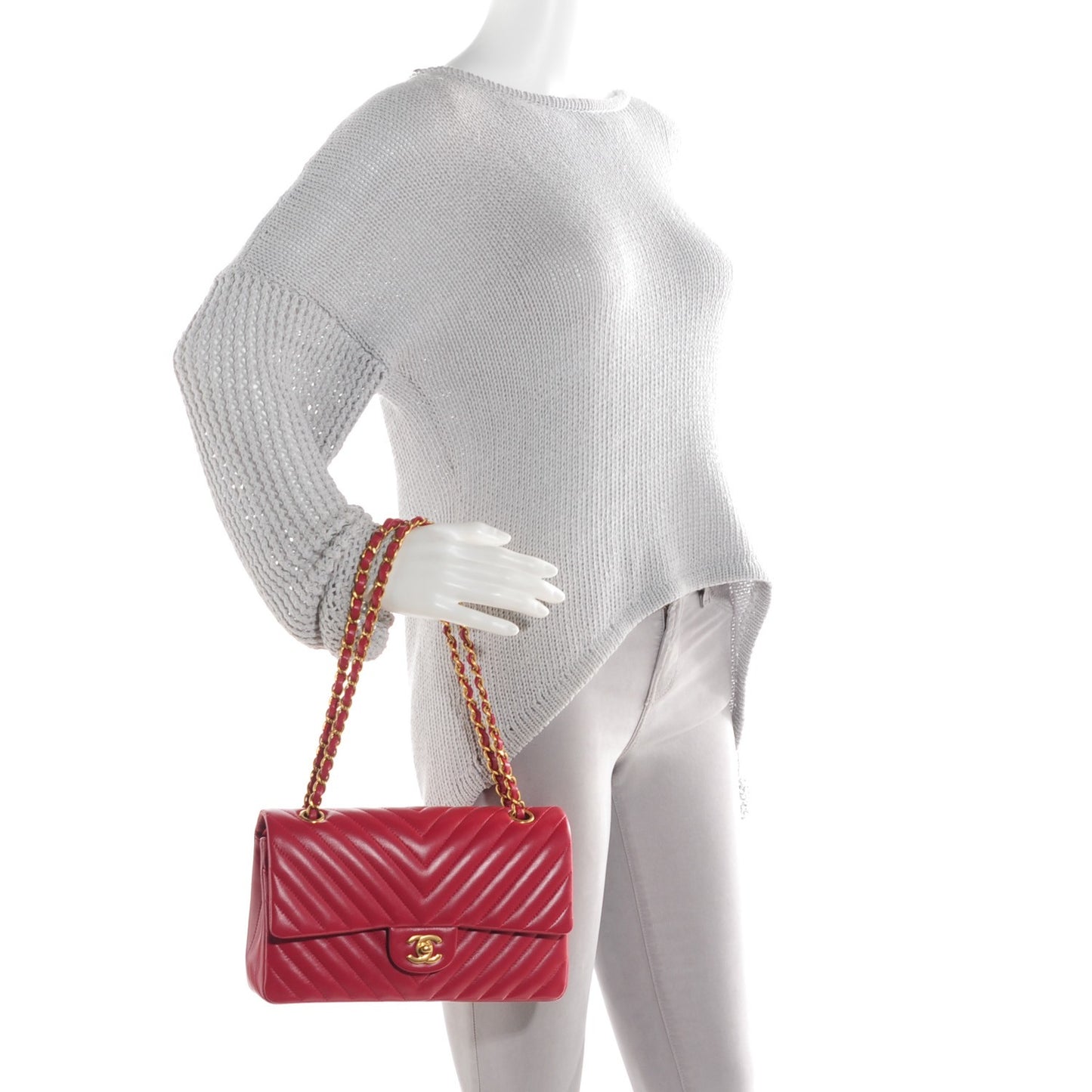 Lambskin Chevron Medium Double Flap Dark Red