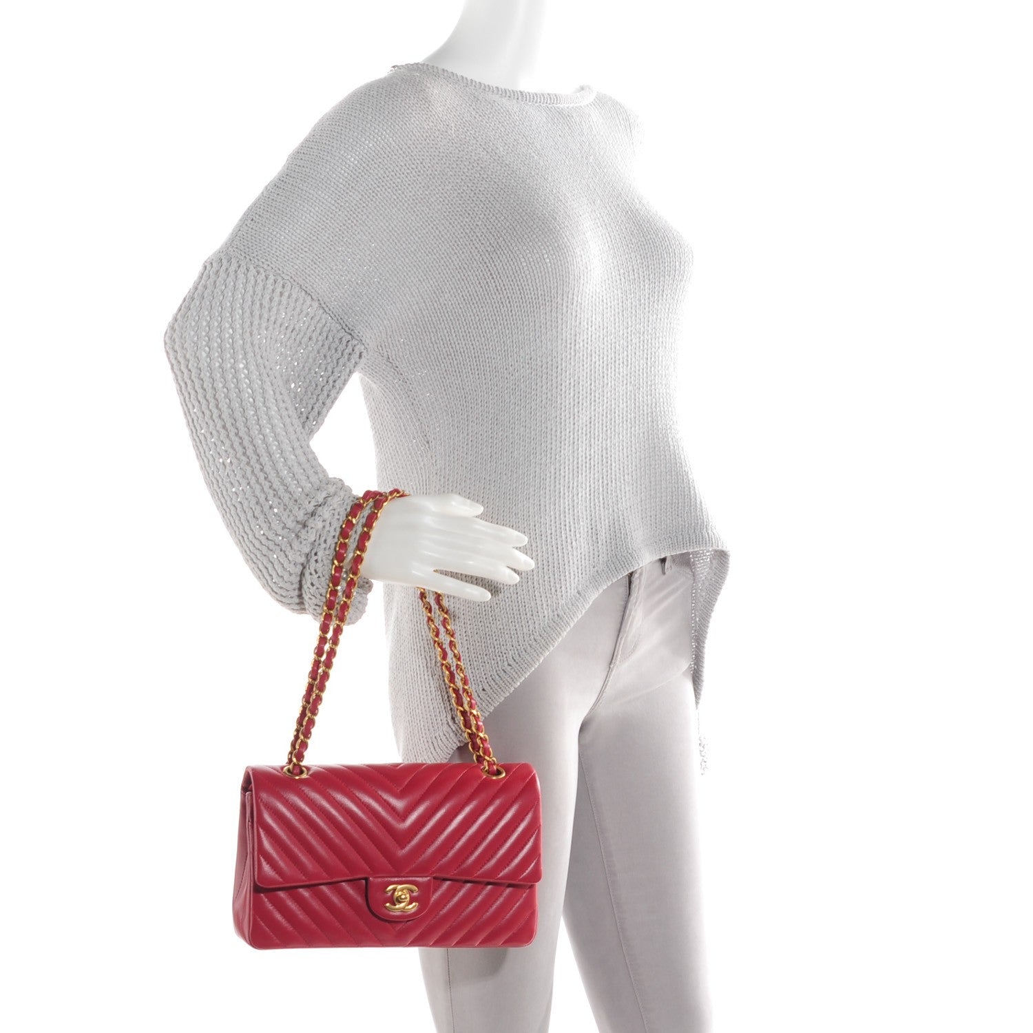 Chanel Lambskin Chevron Medium Double Flap Dark Red 3 of 9