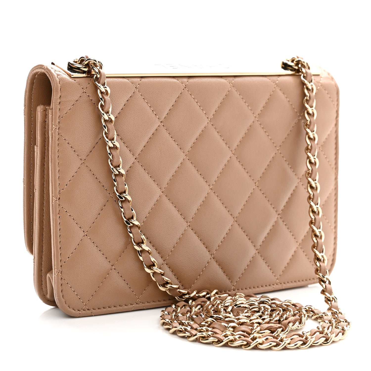 Chanel Lambskin Quilted Trendy CC Wallet On Chain WOC Beige 3 of 12