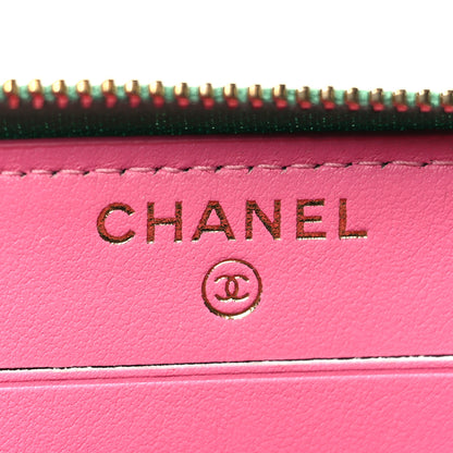 Chanel Caviar Quilted Medium Filigree Zip Around Wallet Pink Blue Green 6 of 12