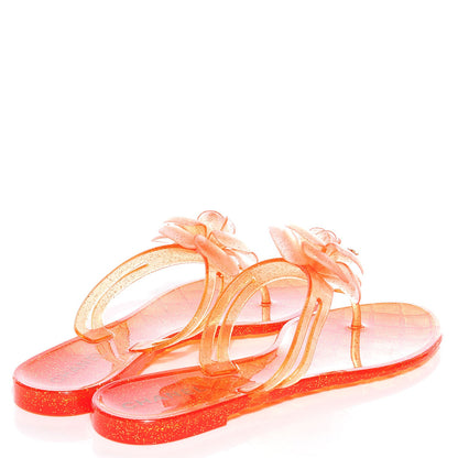 Chanel Jelly Camellia Glitter Thong Sandals 39 Orange 4 of 8