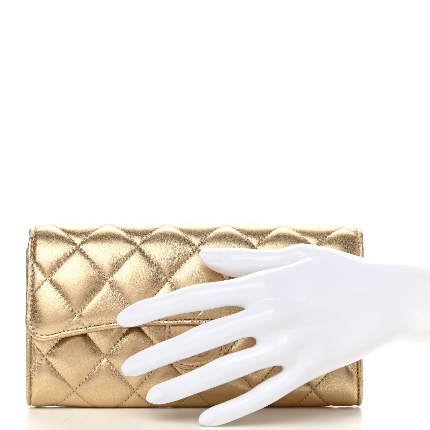 Chanel Metallic Lambskin Quilted Large Gusset Flap Wallet Gold 2 of 9