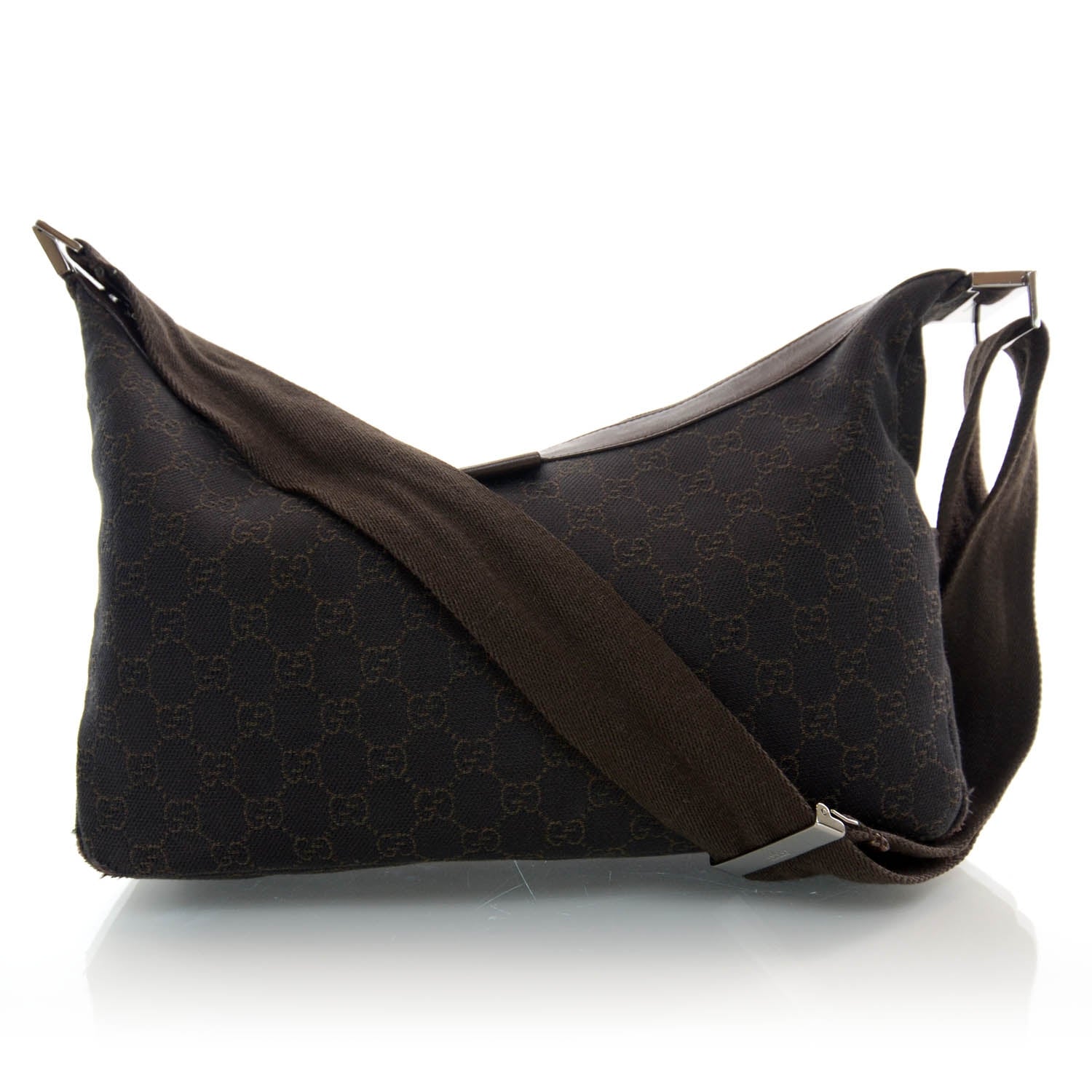 Gucci Denim Monogram Shoulder Bag Brown 1 of 9