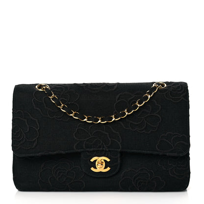 Chanel Canvas Camellia Embroidered Medium Double Flap Black 1 of 10