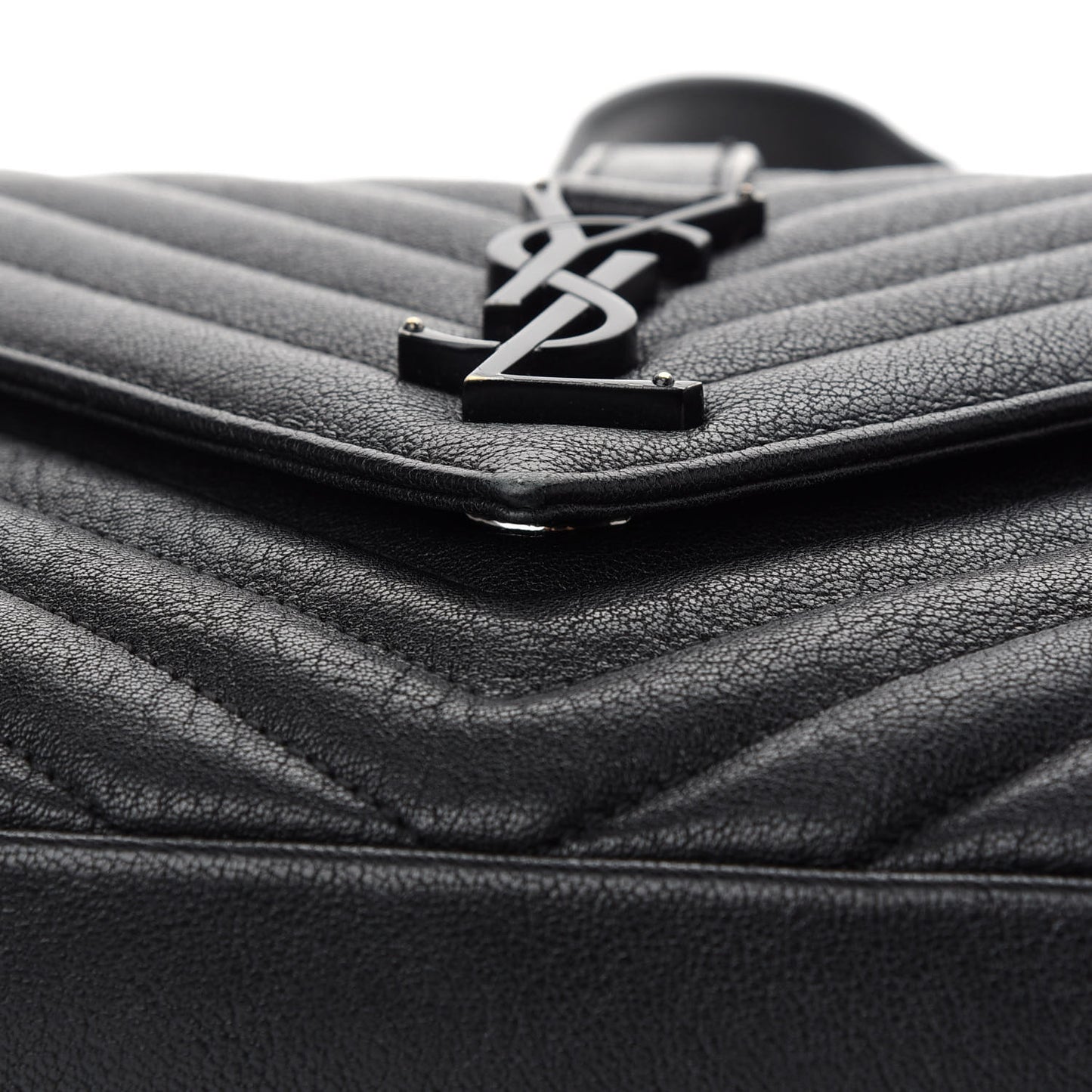 Sheepskin Matelasse Chevron Monogram Monochrome Medium College Bag Black