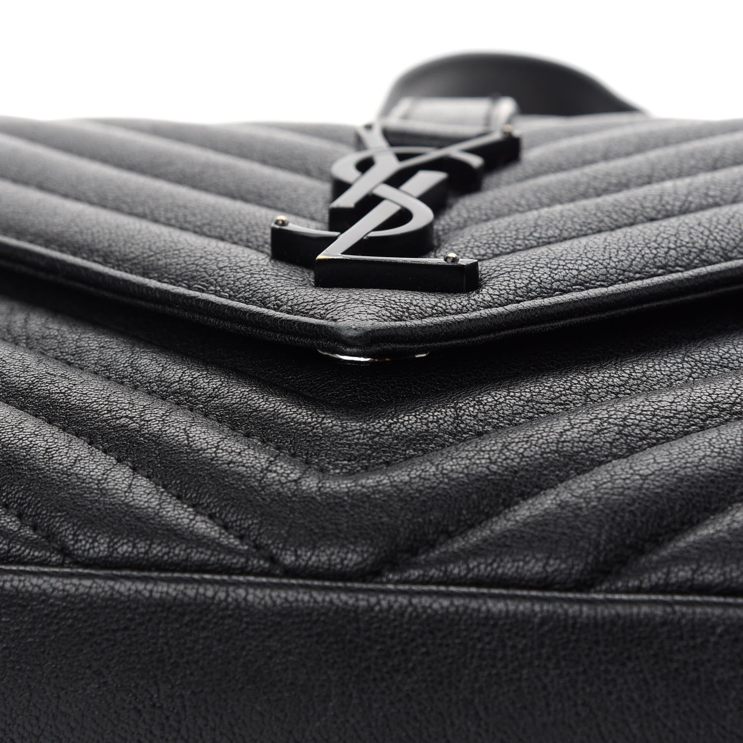 Saint Laurent Sheepskin Matelasse Chevron Monogram Monochrome Medium College Bag Black 10 of 12