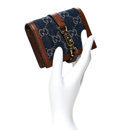 Gucci New Denim GG Monogram Jackie 1961 Card Case Blue Tea Cuir 2 of 8