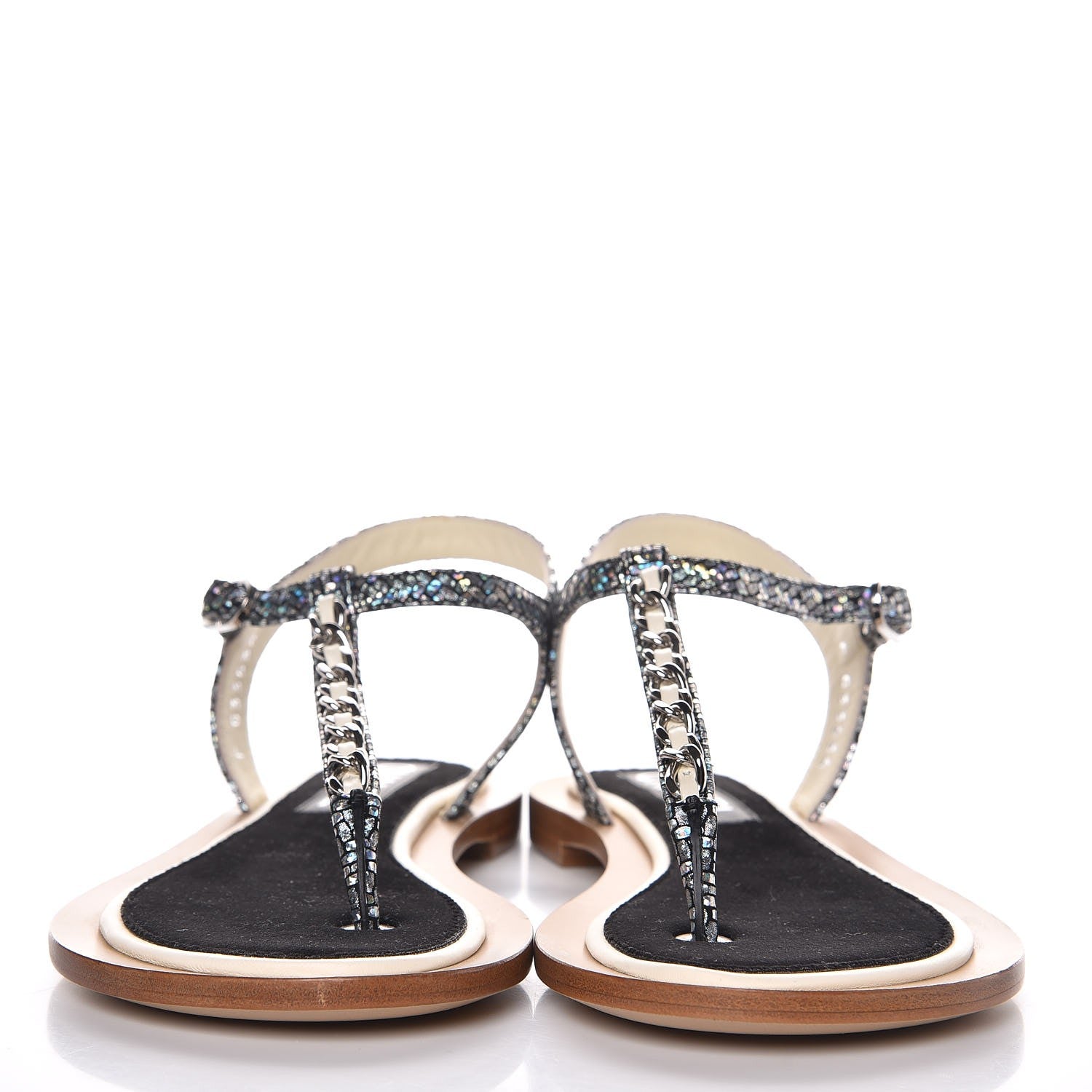 Chanel Goatskin Velvet Fantasy CC Chain Thong Sandals 36.5 Silver Ivory 2 of 9