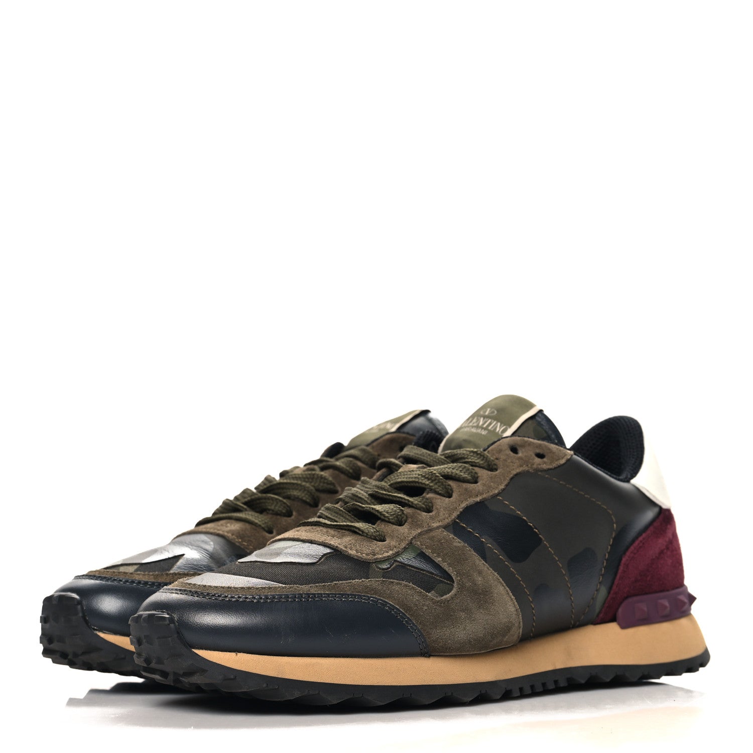 Valentino Garavani Nappa Suede Camouflage Womens Rockrunner Sneakers 40 Kaki Platine 4 of 9