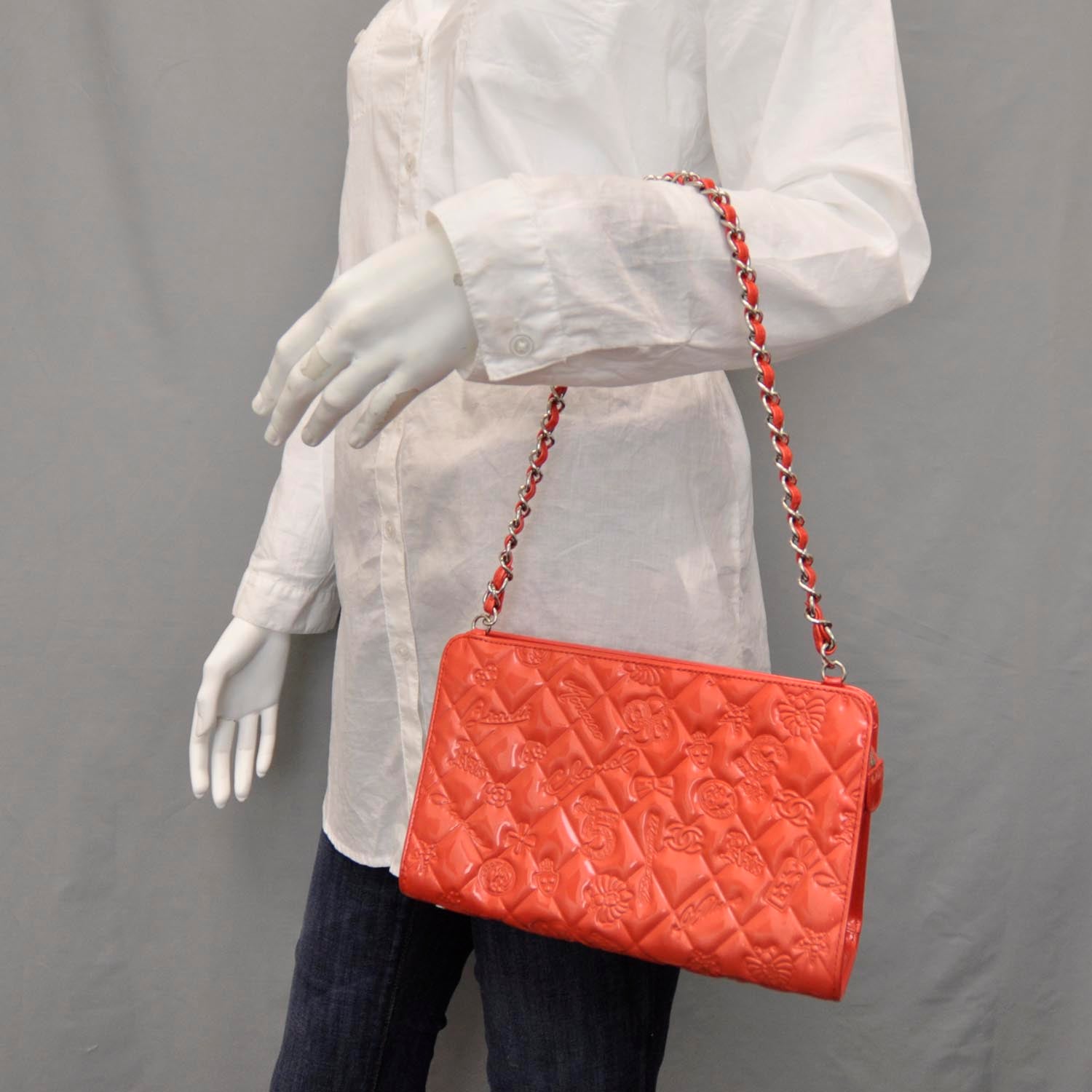 Chanel Patent Calfskin Lucky Symbols Pochette Coral 2 of 7