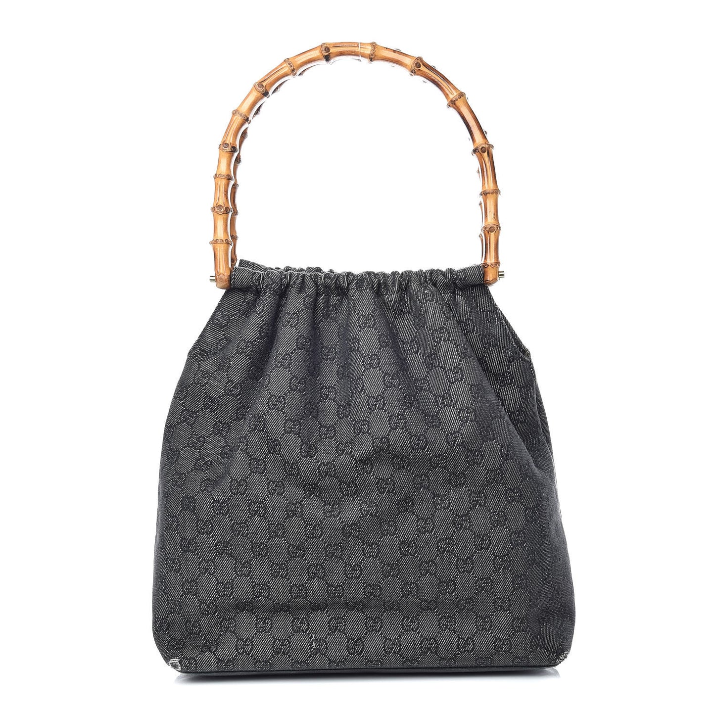 Denim Monogram Bamboo Top Handle Tote Black