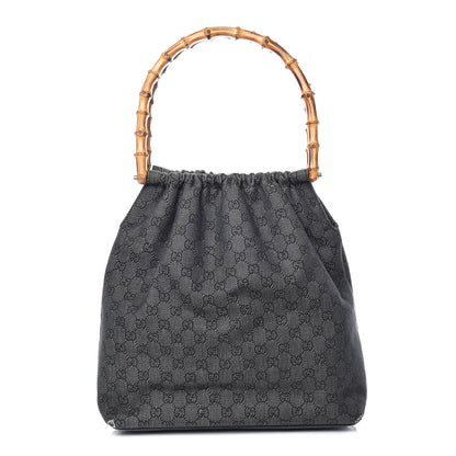 Gucci Denim Monogram Bamboo Top Handle Tote Black 1 of 13