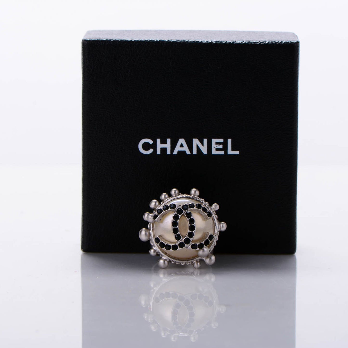Pearl Crystal CC Ring White Silver 7