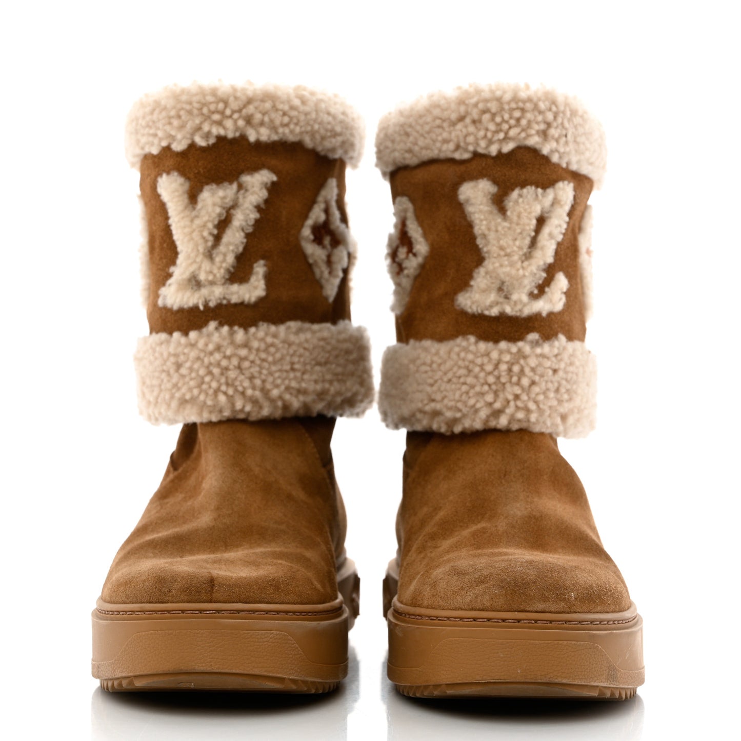 Suede Calfskin Shearling Snowdrop Flat Ankle Boot 40 Cognac