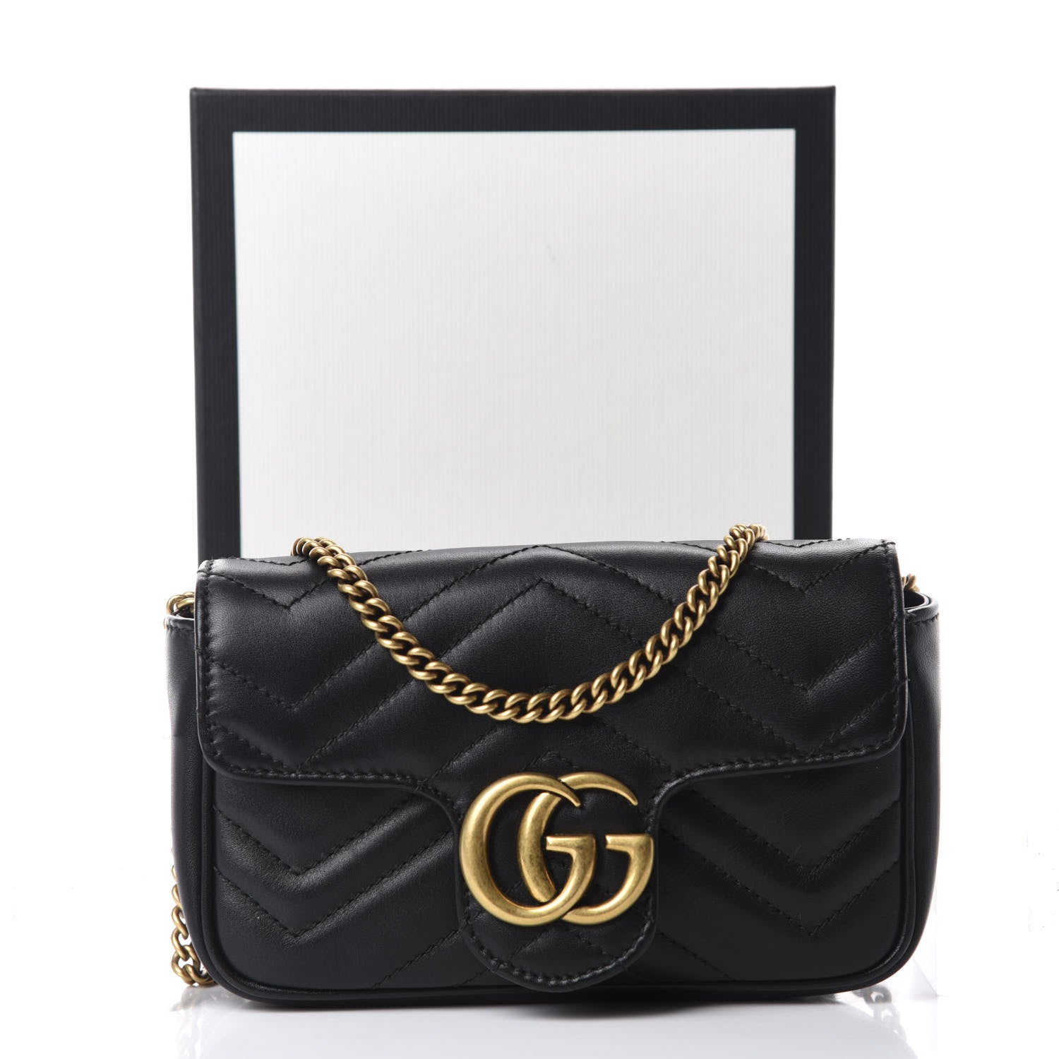 Gucci Calfskin Matelasse Super Mini GG Marmont Shoulder Bag Black 12 of 12
