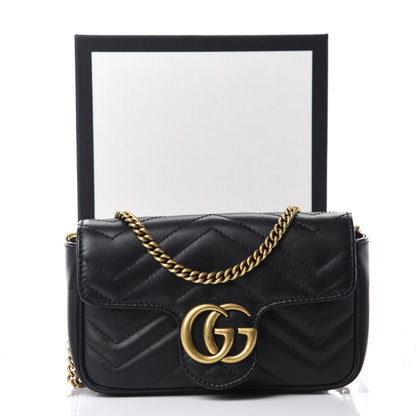 Gucci Calfskin Matelasse Super Mini GG Marmont Shoulder Bag Black 12 of 12