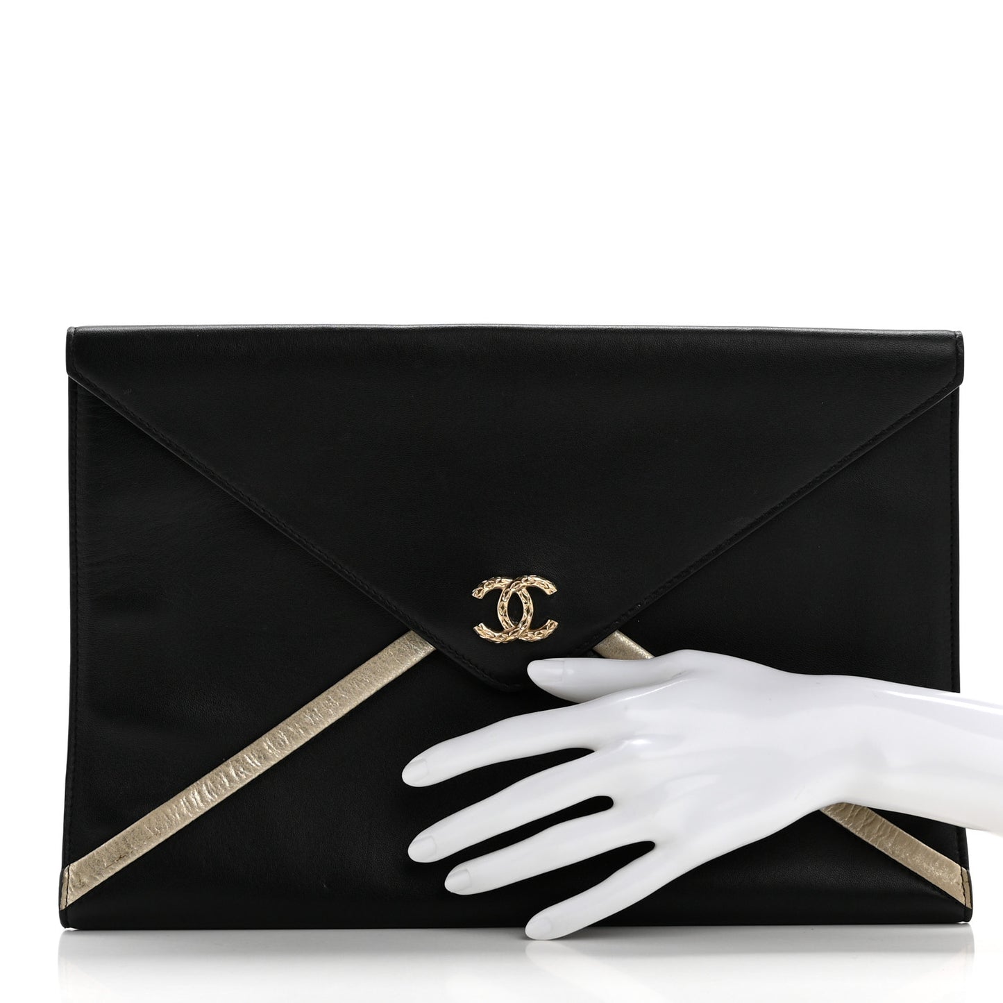 Lambskin Cocomail Envelope Clutch Black Light Gold