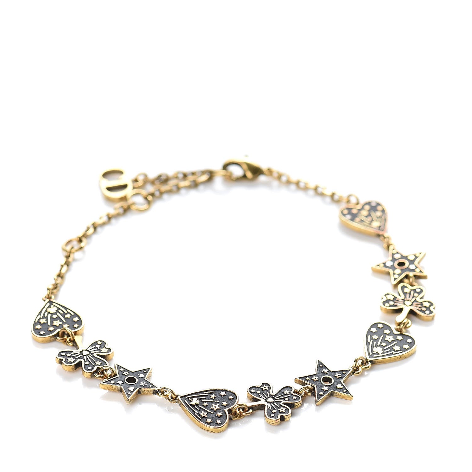 Christian Dior Metal Star Heart Bracelet Black Gold 1 of 6