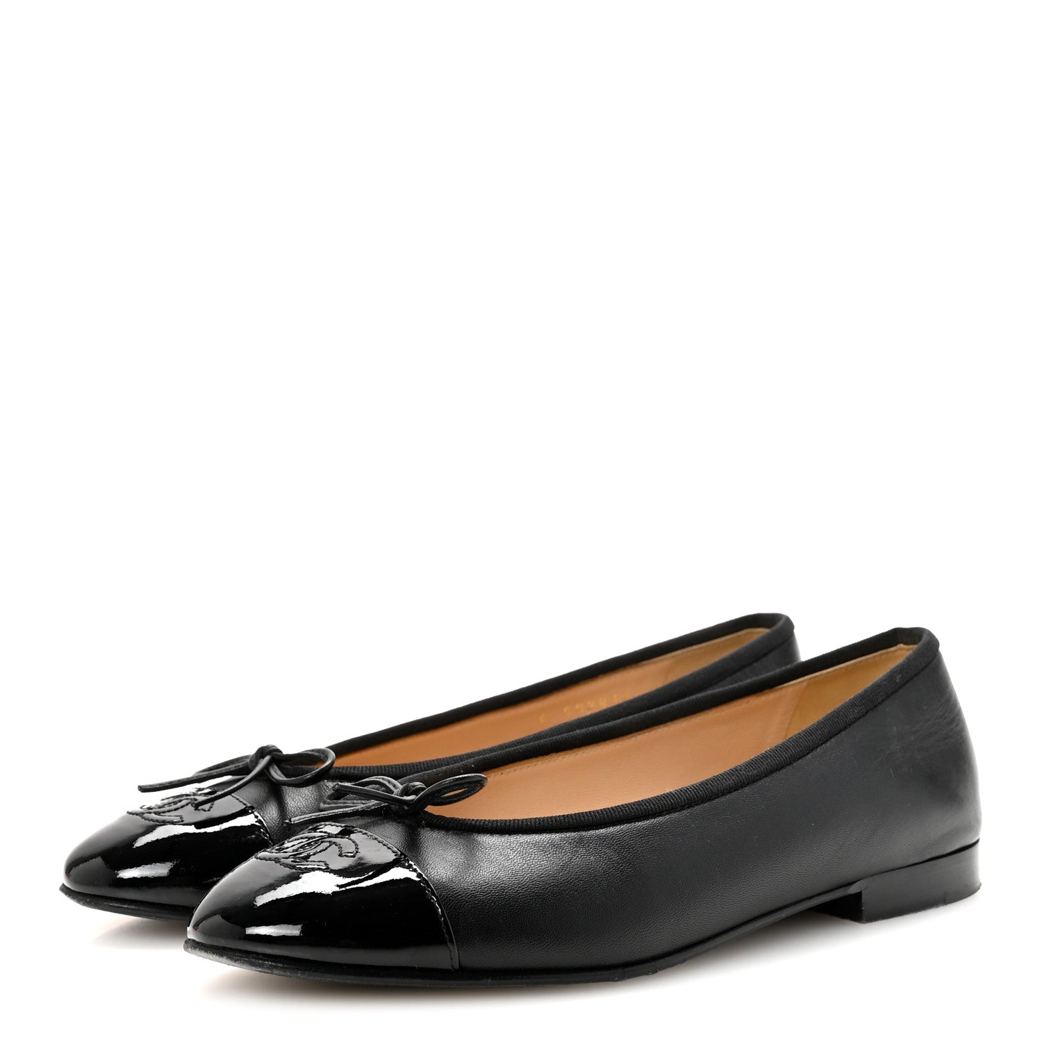 Chanel Lambskin Patent Cap Toe Ballerina Flats 38 Black 4 of 10