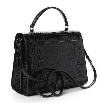 Saint Laurent Calfskin Crocodile Embossed Medium Classic Monogram Cassandra Top Handle Black Rouge Legion 3 of 11