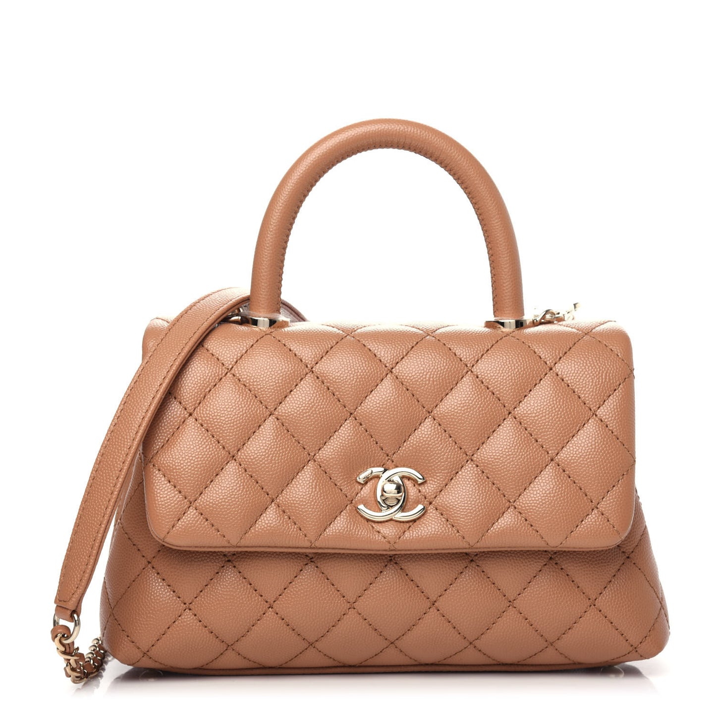 Caviar Quilted Mini Coco Handle Flap Brown