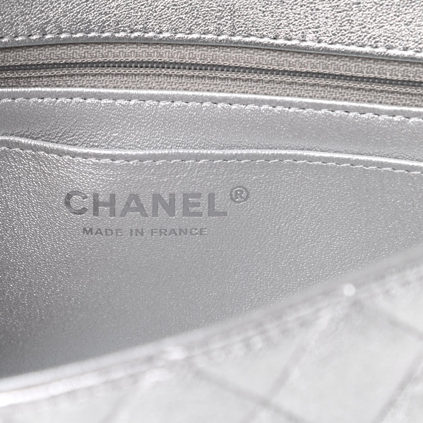 Metallic Lambskin Quilted Mini Rectangular Flap Silver