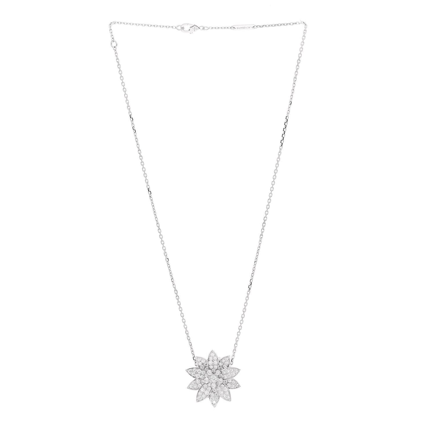 18K White Gold Diamond Medium Lotus Pendant Necklace