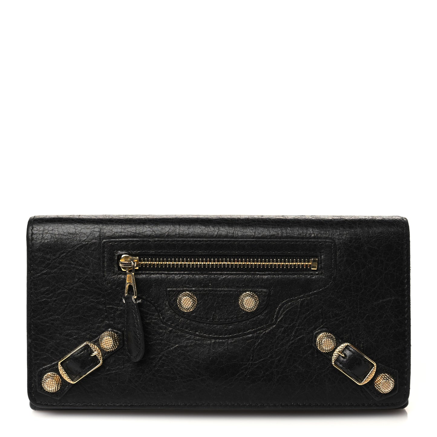 Agneau Giant 12 Gold Hardware Money Wallet Black