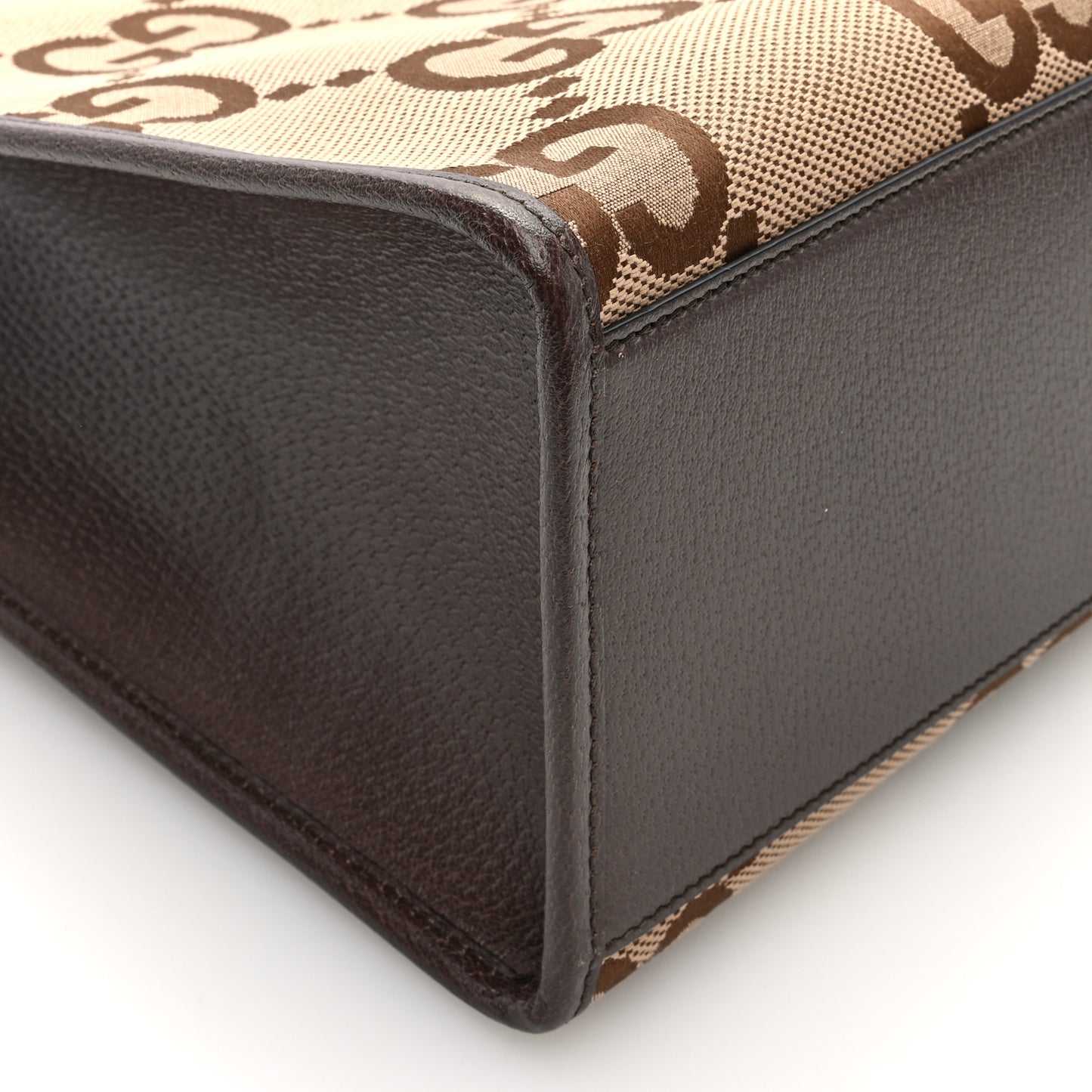 Monogram Jumbo GG Textured Dollar Calfskin Web Tote Bag Camel Ebony New Acero