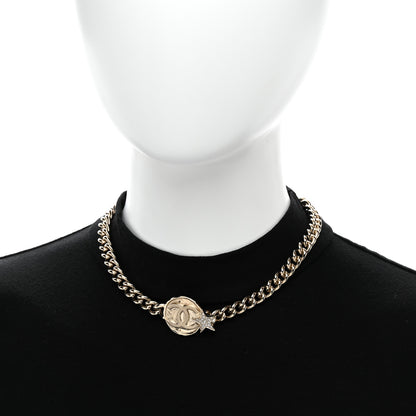 Chanel Metal Crystal Textured CC Star Chain Choker Necklace Gold 2 of 6