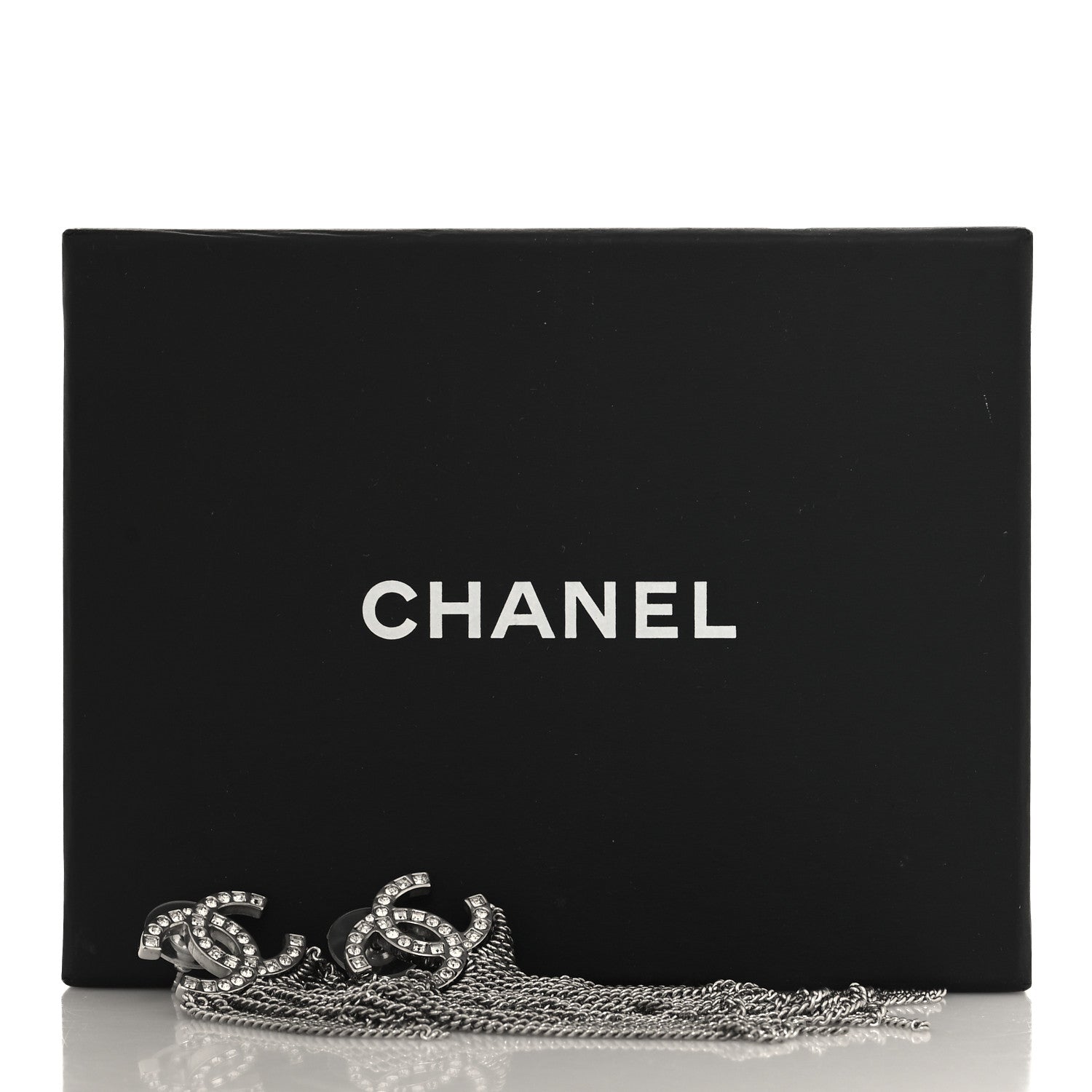 Chanel Baguette Crystal CC Chain Drop Earrings Silver 5 of 5