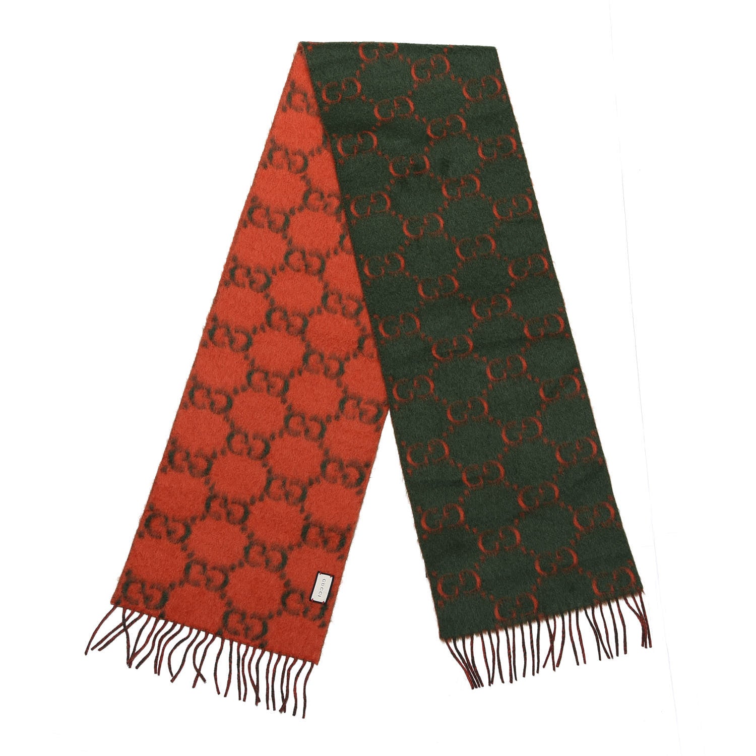 Gucci Wool Alpaca GG Monogram Big GG Rock Scarf Green Red 2 of 4