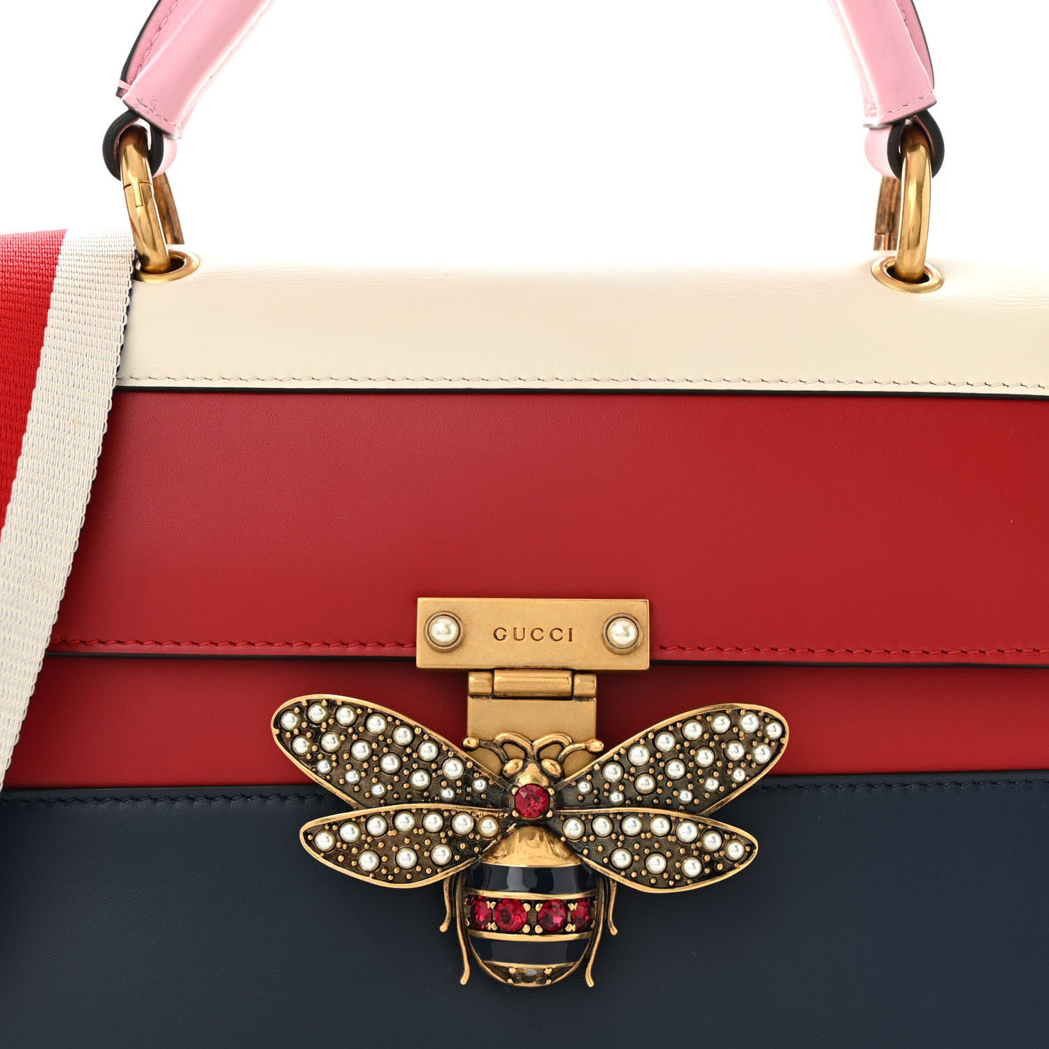 Gucci Calfskin Sylvie Web Small Queen Margaret Top Handle Bag Blue Agata Hibiscus Red Mystic White Sugar Pink 9 of 16