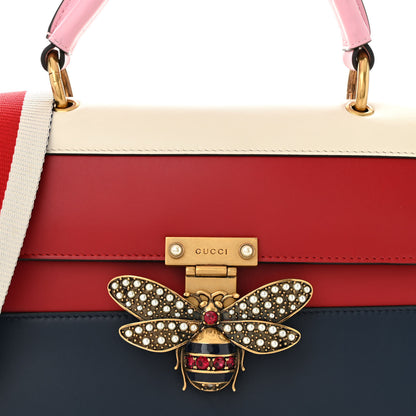 Gucci Calfskin Sylvie Web Small Queen Margaret Top Handle Bag Blue Agata Hibiscus Red Mystic White Sugar Pink 9 of 16