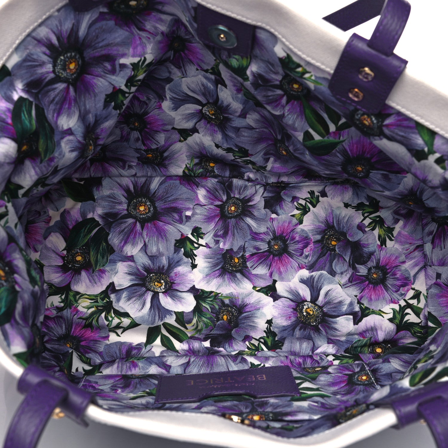 Dolce & Gabbana Canvas Anemone Print Medium Beatrice Tote Purple 4 of 5