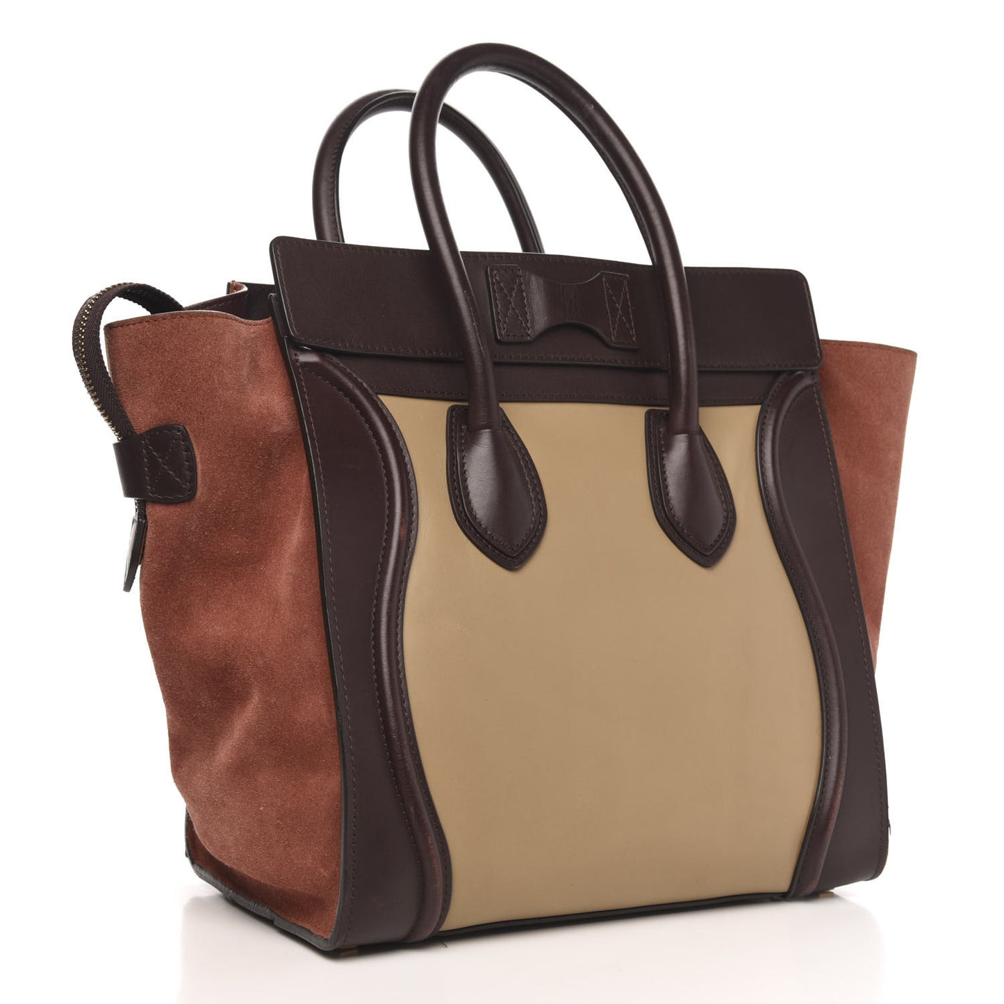 Satin Calfskin Suede Mini Tri-Color Luggage Beige