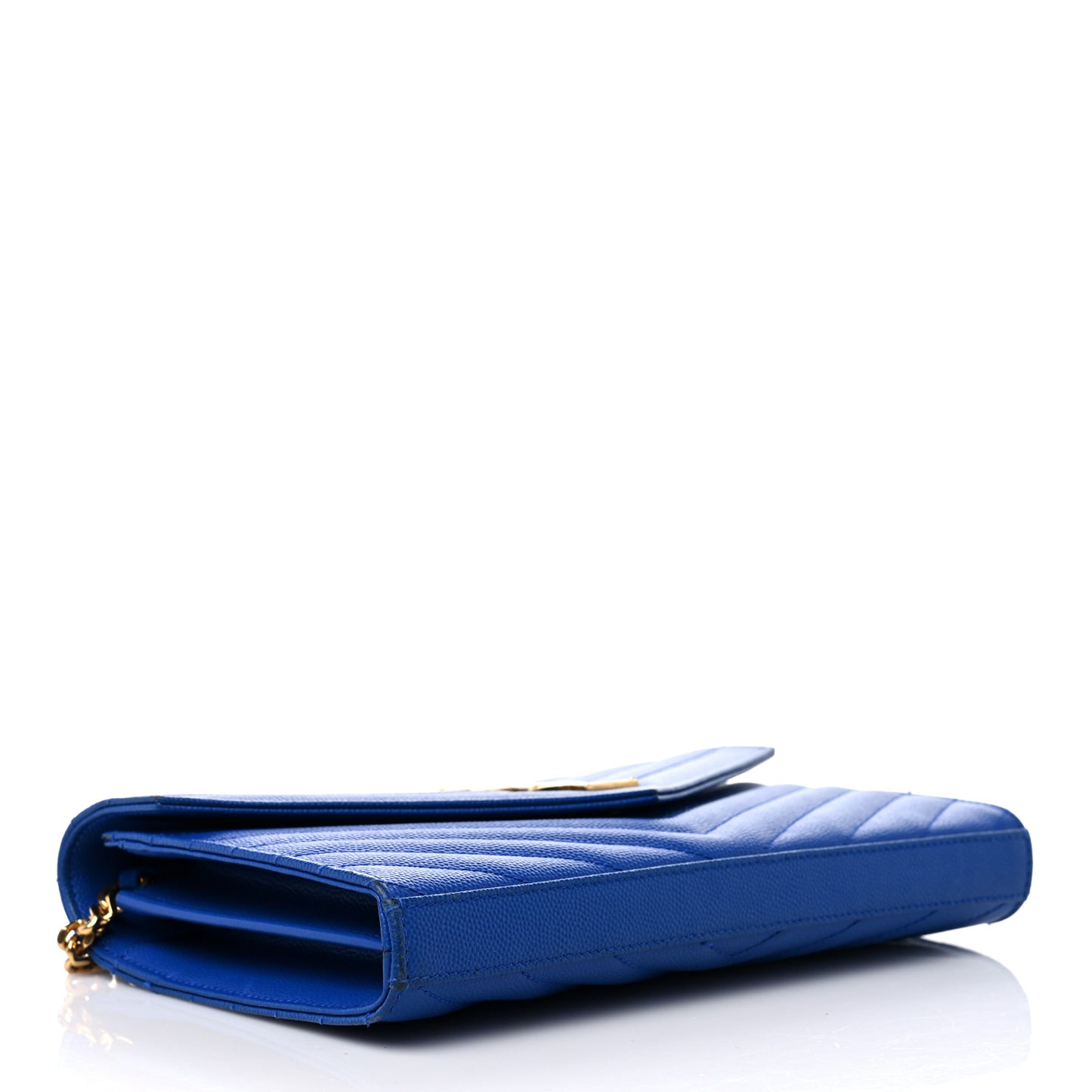 Grain De Poudre Matelasse Chevron Monogram Chain Wallet Blue Majorelle