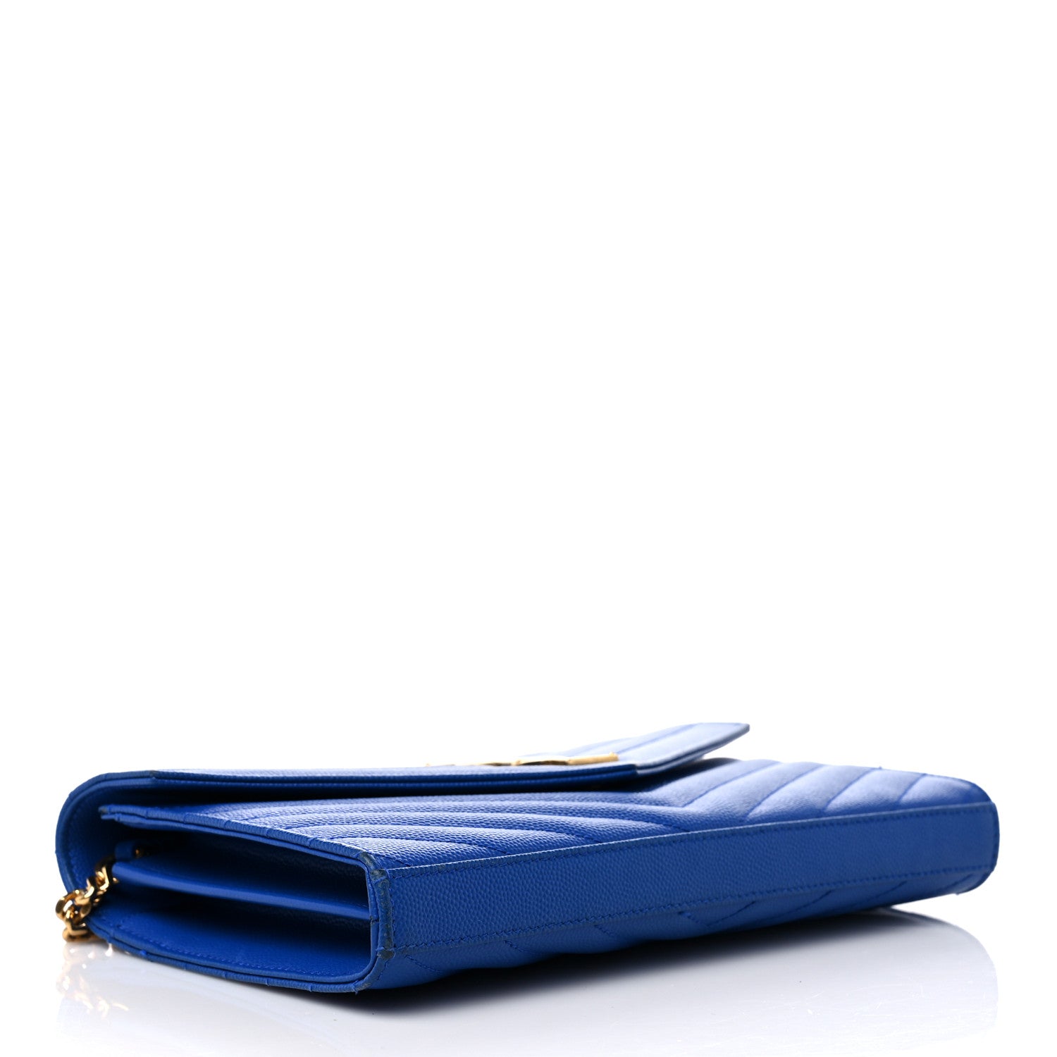 Saint Laurent Grain De Poudre Matelasse Chevron Monogram Chain Wallet Blue Majorelle 3 of 13